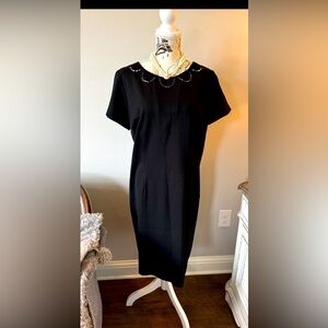 Talbots Black Midi Dress with Embellished Collar